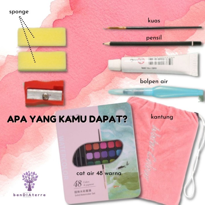 

[BL-0264] Bandiaterra 48 Watercolor set/Set Cat Air 48 warna dengan Kertas Gamba - Merah Muda
