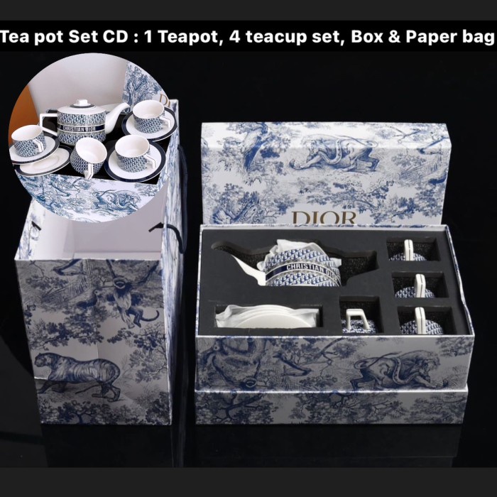 ✨LARIS✨ -Piring Makan Hermes Set Keramik isi 60pcs/ Hadiah Kado Wedding Mewah - Tea pot Set CD