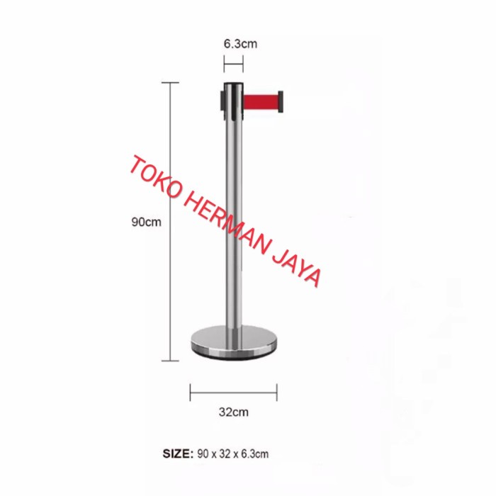 

tiang pembatas tiang antrian stainless pita - Merah, Tiang Silver