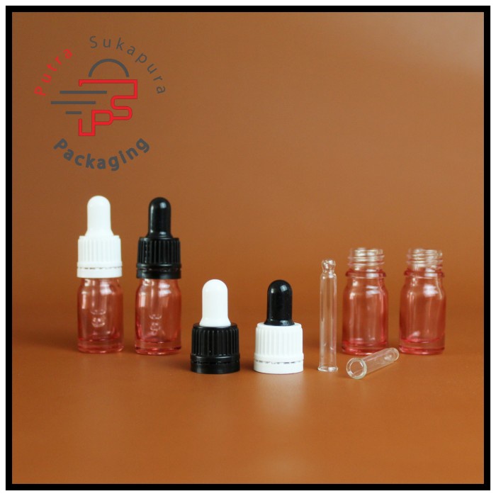 botol kaca pipet 5ml pink/botol serum 5ml/botol tetes 5ml/ring segel