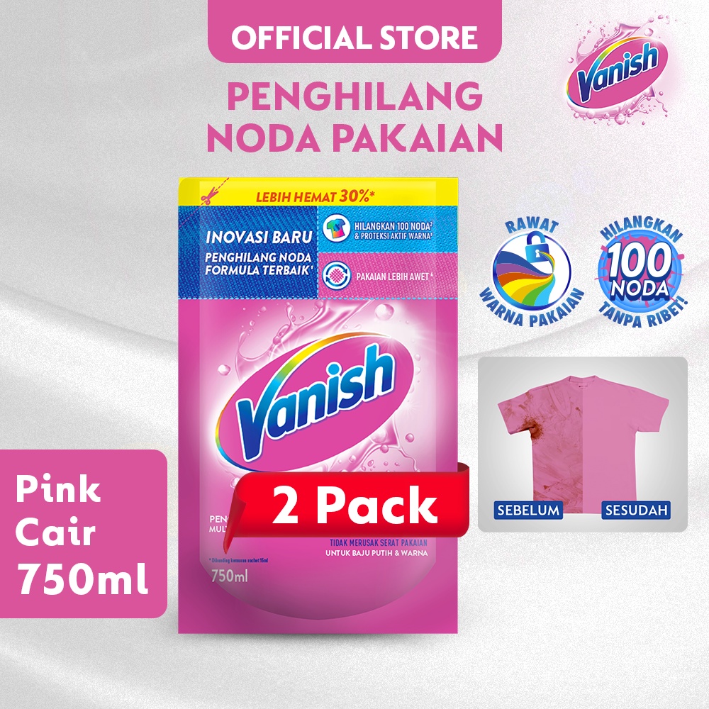 Vanish Pink Liquid 750ml (2pcs) Refill - Penghilang Noda & Kuman