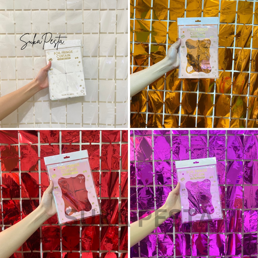 Tirai Foil Kotak / Tirai Metalik / Tirai Rumbai Ulang Tahun