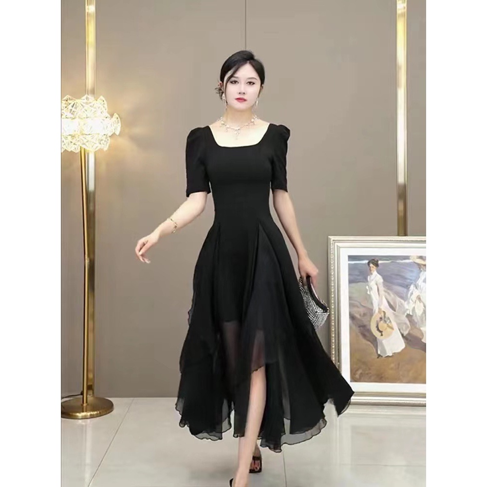 new product fan dress pesta hitam mewah elegan/dress hitam korea/long dress hitam polos