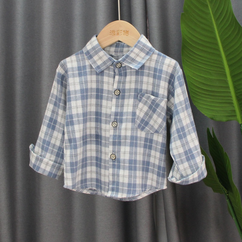 kemeja anak laki laki import motif kotak 2 warna fashion korea import atasan lengan panjang grosir k