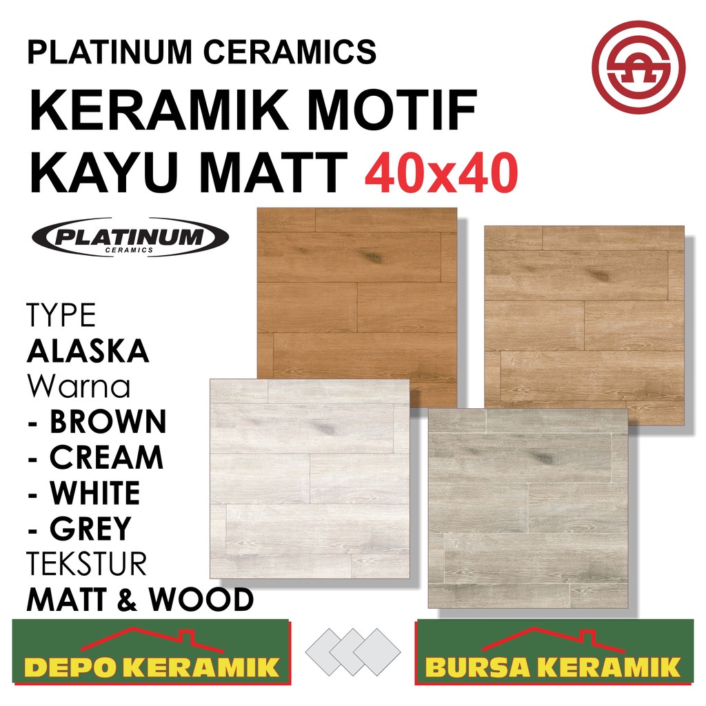 Keramik Lantai Motif Kayu 40x40 ALASKA SERIES -PLATINUM- Matt&amp;Wood