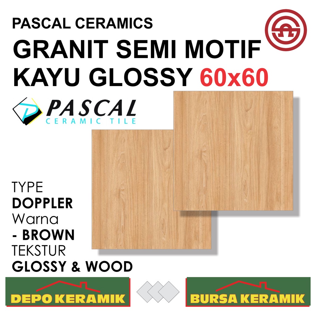 Granit Semi Motif Kayu 60x60 DOPPLER BROWN -PASCAL- Glossy&amp;Wood