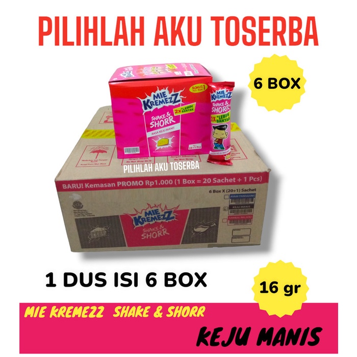 

Mie Kremezz Shake & SHORR Rasa KEJU MANIS BOX - ( HARGA 1 DUS )