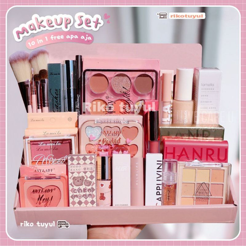 PAKET SET MAKE UP 10 IN 1 SET LENGKAP FREE  BANYAK - PAKET MAKEUP PEMULA - PAKET MAKEUP KOREANLOOK