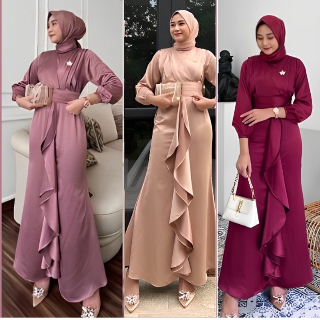 Gamis Polos Elegan Baju Bridesmaide Jusi Dress Kondangan Baju Lebaran Terbaru Gamis Jumbo Polos