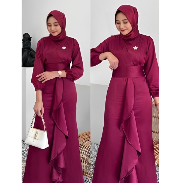 Gamis Polos Elegan Baju Bridesmaide Jusi Dress Kondangan Baju Lebaran Terbaru Gamis Jumbo Polos