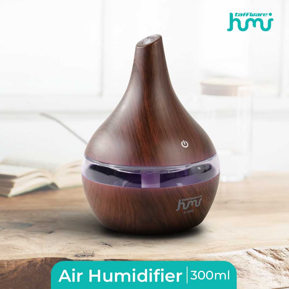 Taffware HUMI Air Humidifier H96 Ultrasonic Wood Grain 300ml Aromatherapy Uap Aromaterapi pengharum 