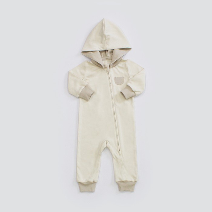 New Jumper Panjang Bayi / I Am Cotton Romper Hoodie Zipper Pastel Series - Vanilla, NB