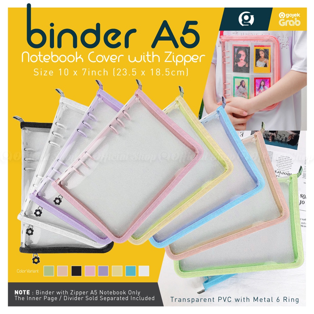 

A5 Binder Zipper 6 Ring Album Photocard KPOP Instax Foto Lomo Card Holder (Notebook Resleting Ukuran A 5)
