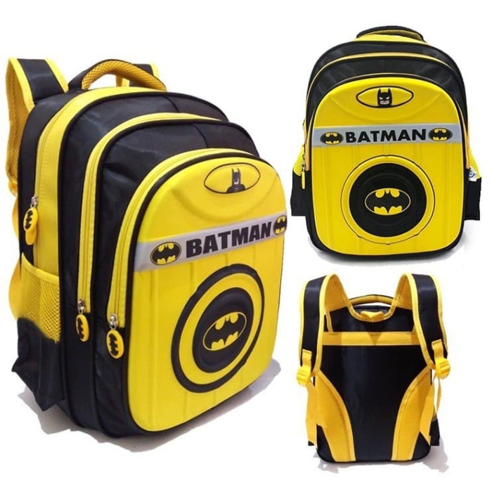 New Tas Ransel Sekolah SD Laki Laki BATMAN Timbul 3Kantung Besar IMPORT - Kuning