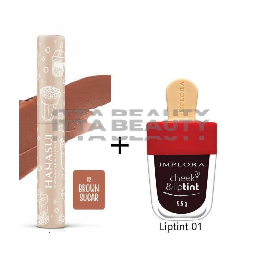 Paket Hemat Ombre Hanasui Brown Sugar + Liptint Implora 01 - MURAH NEW