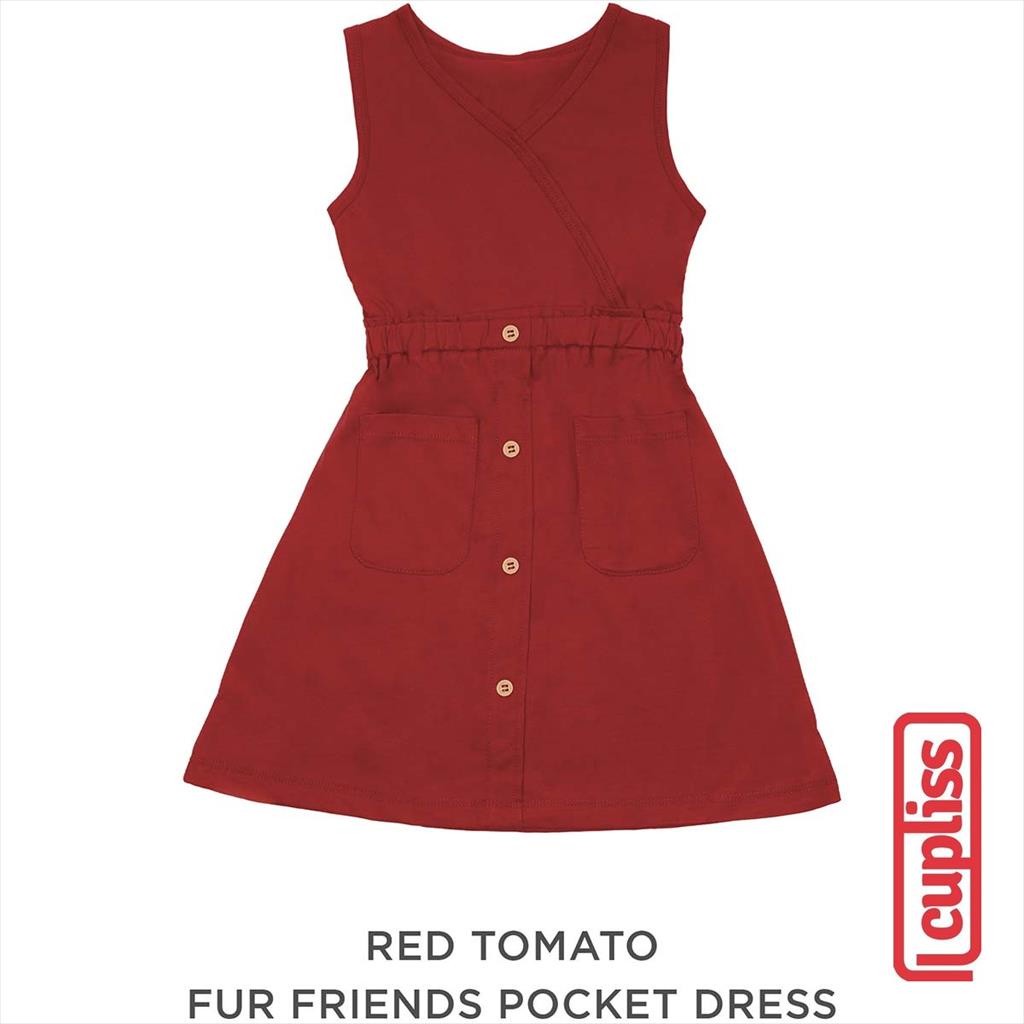 PROMO LITTLE PALMERHAUS FUR FRIENDS POCKET DRESS RED TOMATO DRESS ANAK