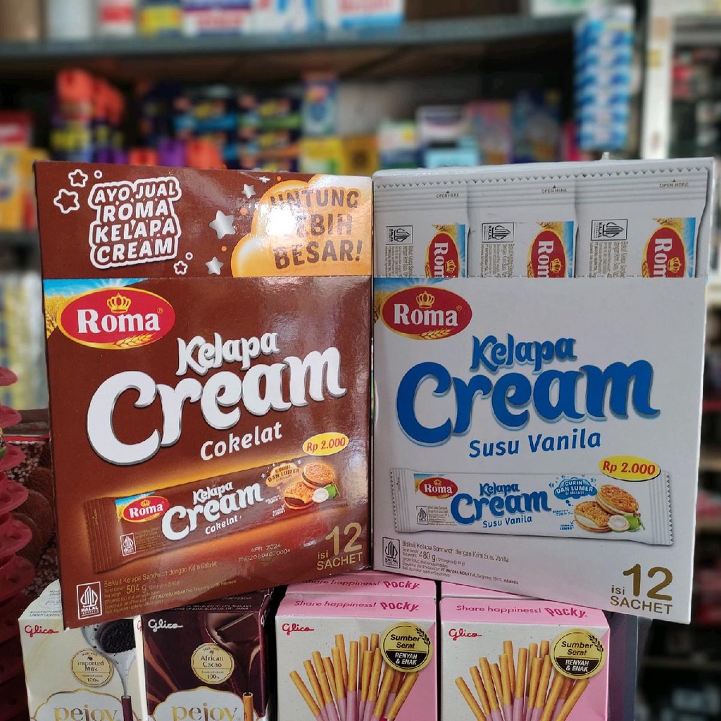 

PAKET 2 BOX Roma Kelapa Cream isi 12 - Cokelat & Susu Vanila