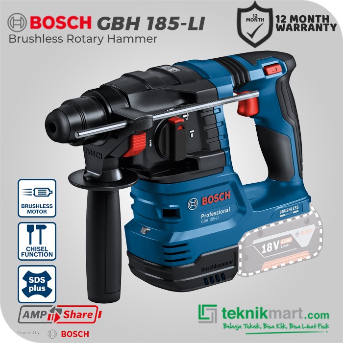 Bosch Brushless Rotary Hammer / Bor Bobok Baterai 18V GBH 185-LI