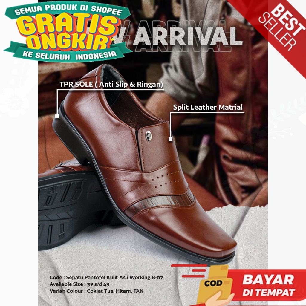 Sepatu Sneakers Working PantoPel Kulit Asli Kode B-07 Size 39 - 43 Import Asli Snekers Pria Sneaker 