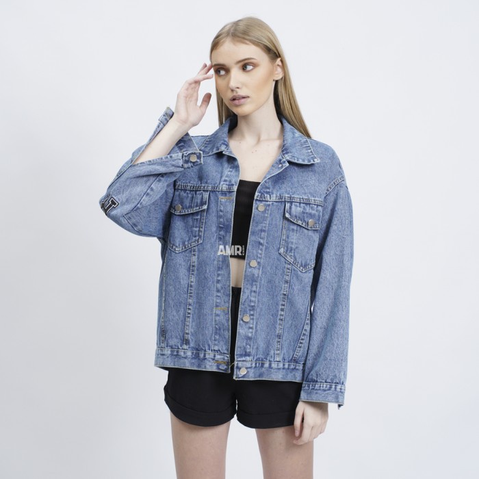 New AMR Original - Jaket Jeans Wanita Oversize Bordir Denim- JJ ERAKS 1397