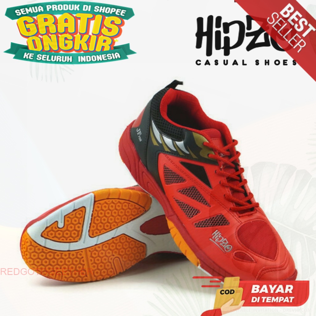 Sepatu Merk Hipzo Pria Badminton  M048  Olahraga Lari Senam Yoga Sneakers ORI1 Import Kekinian Cowok