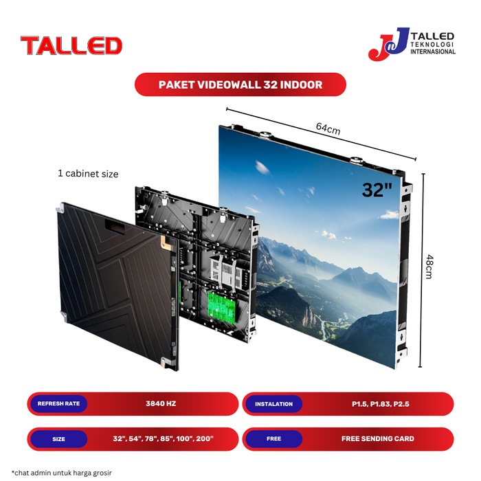 VIDEOWALL  VIDEOTRON LED DISPLAY 32" CUSTOM SIZE SLIM NO BAZZLE 48X64CM
