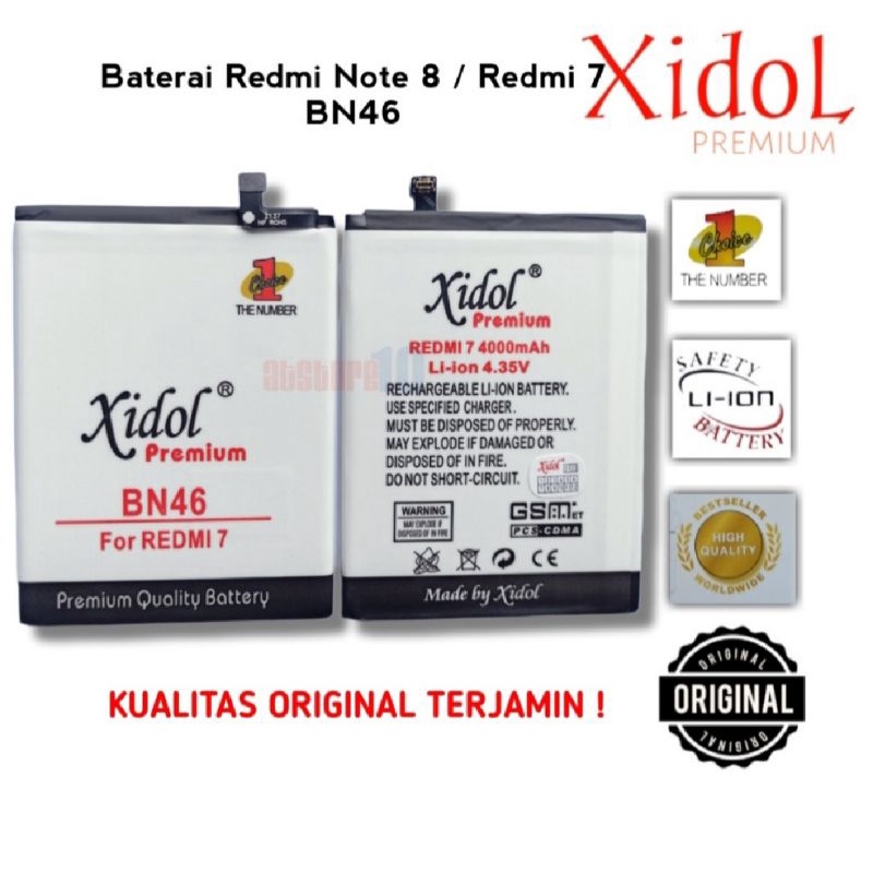 BATU BATRAI BATRE BATTERY XIDOL XIAOMI REDMI 7 XIAOMI NOTE 8 BN46 ORIGINAL XIDOL