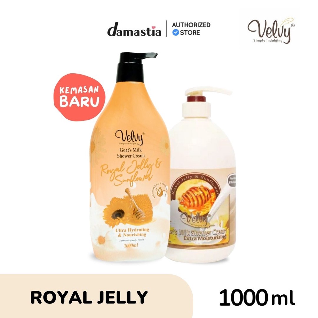 Velvy Goat's Milk Shower Cream Extra Moist Royal Jelly Pump 1000ml Sabun Susu Kambing