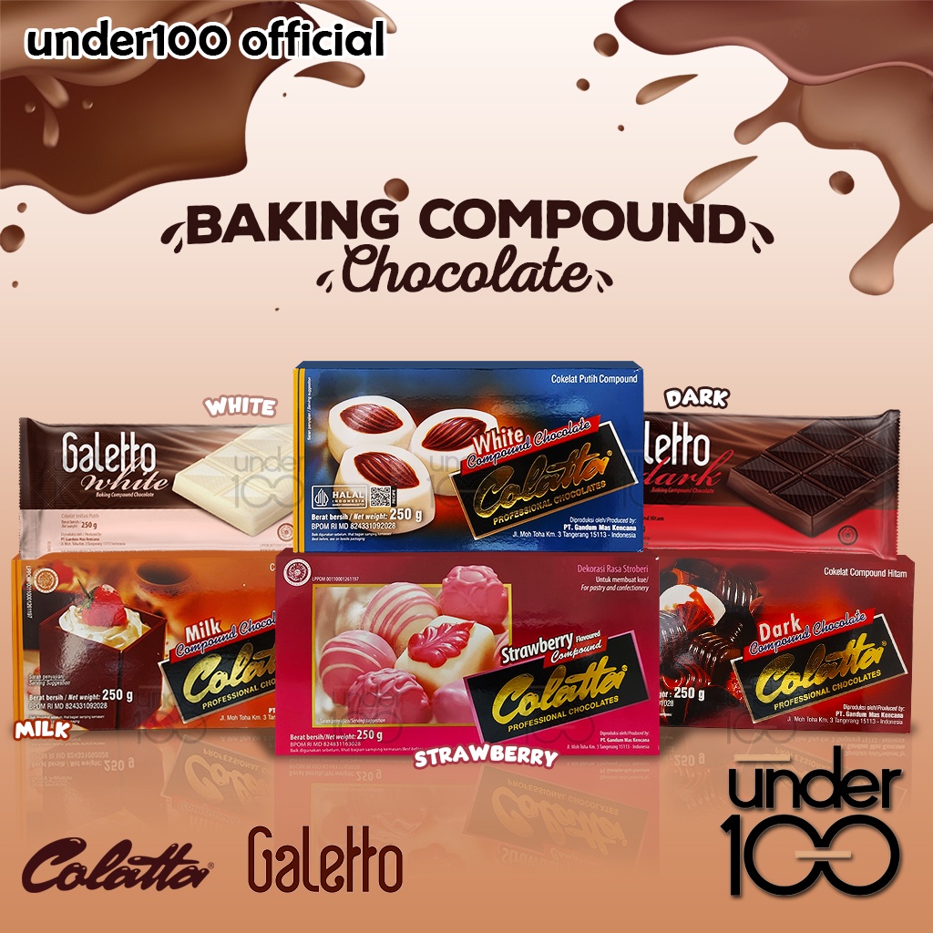 

❤ Under100 ❤ Colatta Baking Compound Chocolate 250g White | Strawberry | Dark | Milk | Galetto White | Dark | HALAL BPOM