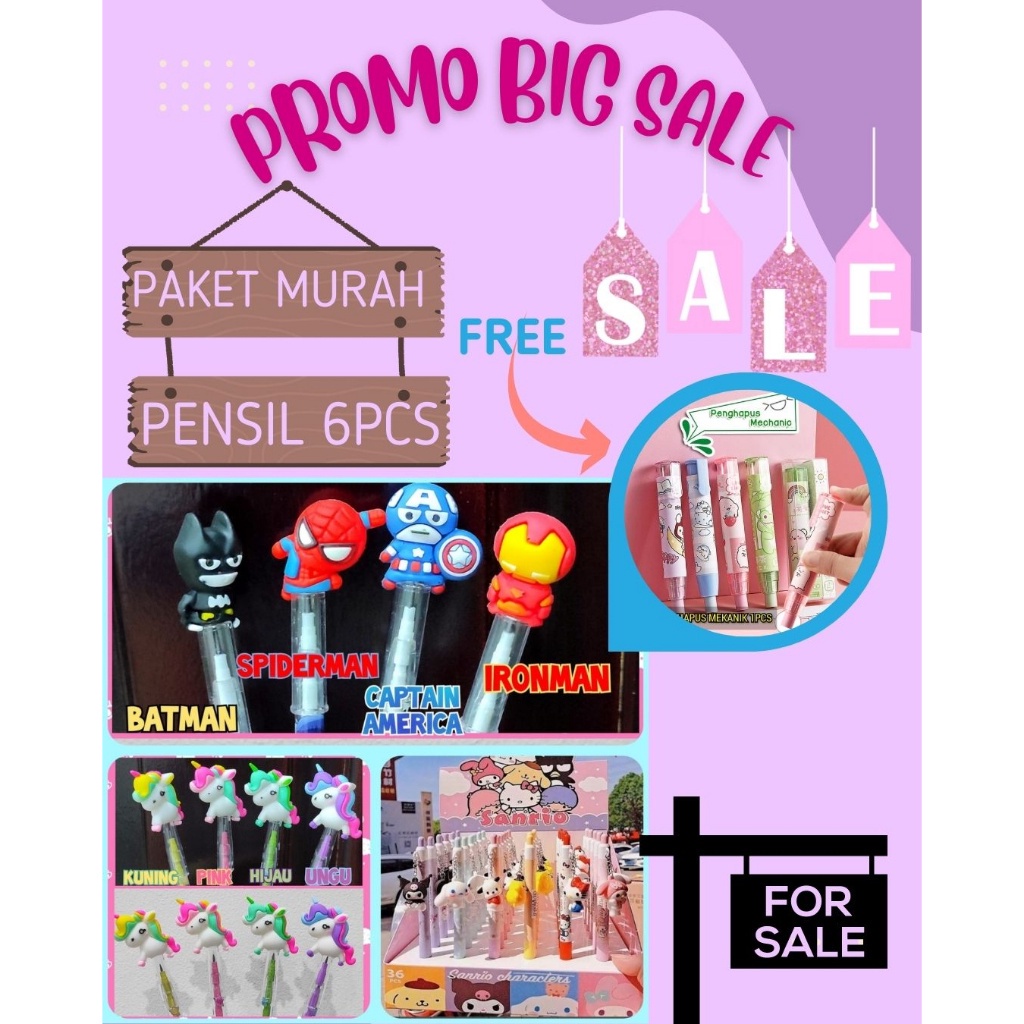 

OS - Murah - PAKET MURAH PENSIL 6 PCS DAN FREE PENGHAPUS MEKANIK 1 PCS | PENSIL UNICORN | PENSIL SUPERHERO | ALAT TULIS SEKOLAH | PENSIL MEKANIK | PENGHAPUS MEKANIK | PENSIL KUDA PONI | BENSIA SUPER HERO | PENSIL UNIK DAN BERMOTIF