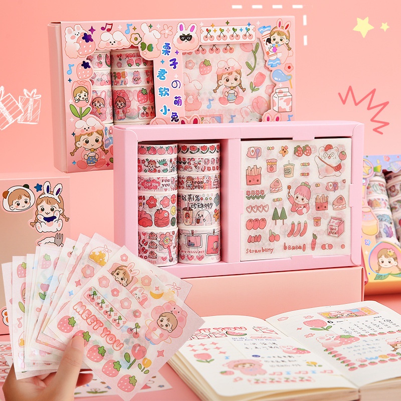 

Stiker 1 Set Box Premium Karakter Lucu + Roll Stiker + 10x10 Stiker Super Cute Stiker Motif Kartun Korea Lucu Anti Air Dekorasi Handbook Scrapbook DIY Premium Set Kotak Hadiah Stiker