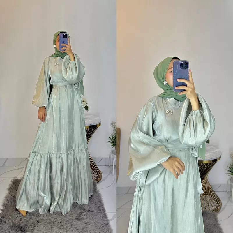 Ilona Simmer Dress l Simer Maxy Tangan Balon Modern Kekinian All Size Fit To XL Besar OOTD Kondangan