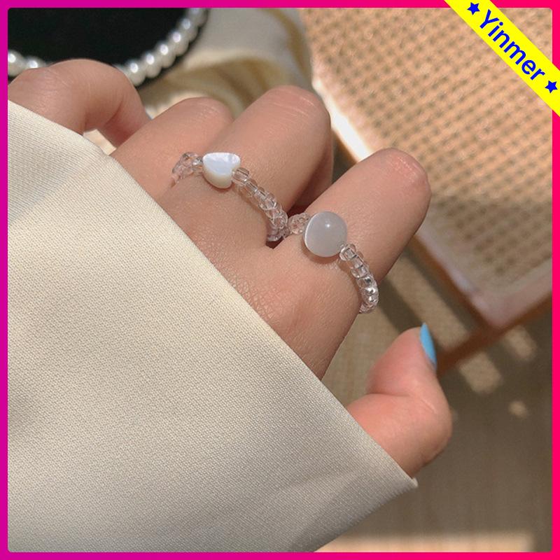 COD✨ Cincin Manik-manik Korea Gaya Hati Cinta Peral Aesthetic Cincin Adjustable Fashion Ring Untuk Wanita INS-Yinmer