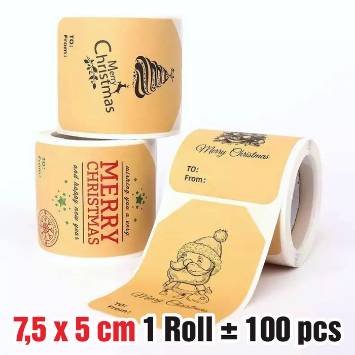 

Sticker Natal Nama Bingkisan Merry Christmas Kraft Coklat 7,6 x 5 cm