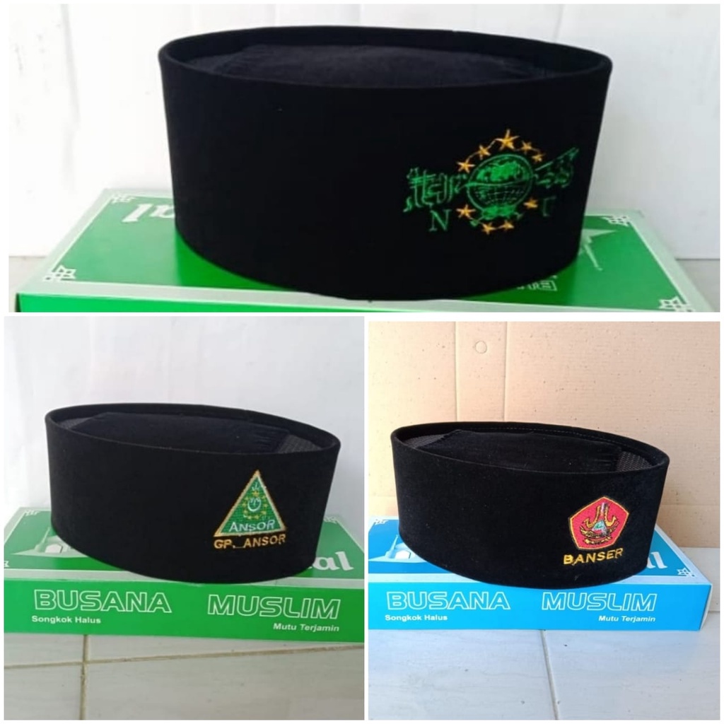 Kopiah NU Songkok Banser Peci Ansor Hitam Bordir AC Dan FULL AC