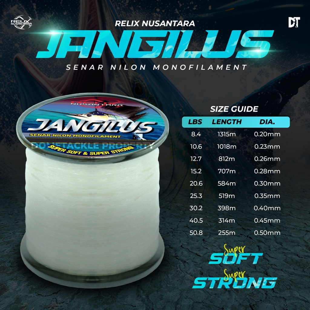 JANGILUS RELIX NUSANTARA SENAR NYLON MONOFILAMENT SENAR PANCING WHITE 0.20 0.23 0.26 0.28 0.30 0.35 