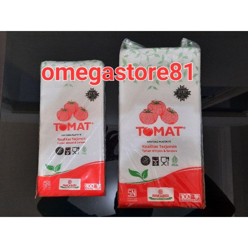 plastik PE merk tomat ukuran 12x25 (½kg) 15x30 (1kg)