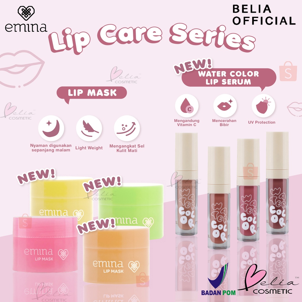 Emina Lip Mask Sleeping Mask & Watercolor Lip Serum | Lip Mask | Lip Serum | Perawatan Bibir | BPOM