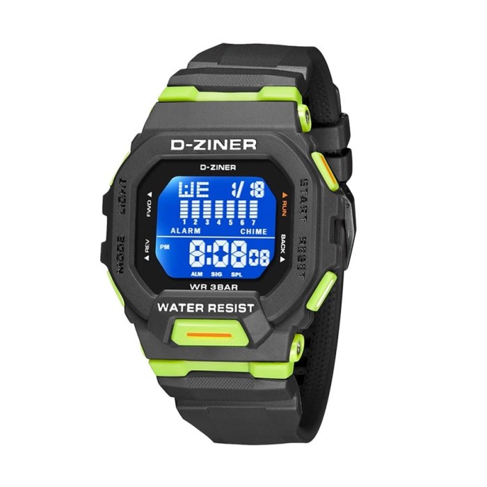 New Jam tangan Original D-ZINER DZ 8312 Sporty Rubber Digital Fullset - Black green