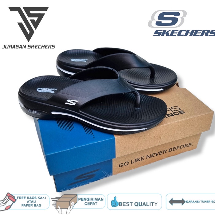 New SANDAL SKECHERS ARCH FIT/SANDAL JEPIT PRIA/ SABDAL SKECHERS PRIA - Hitam, 40