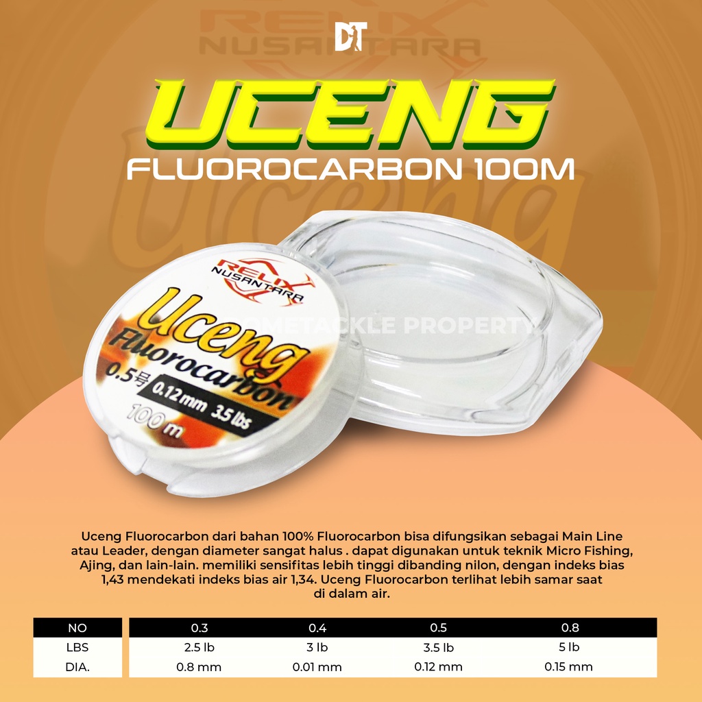 Senar Leader Uceng Fluorocarbon Relix Nusantara Leader 100% Fluorocarbon 100 Meter  Size 2.5 3 3.5 5
