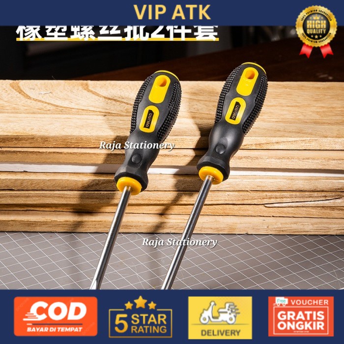 

DELI Screwdriver SET 2 PCS / Obeng Bolak Balik Gagang Karet Deli