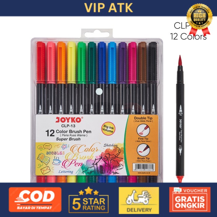 

Joyko Colour Brush Pen 12 24 / Pena Kuas Warna Joyko Kaligrafi CLP-13 - 12 Warna