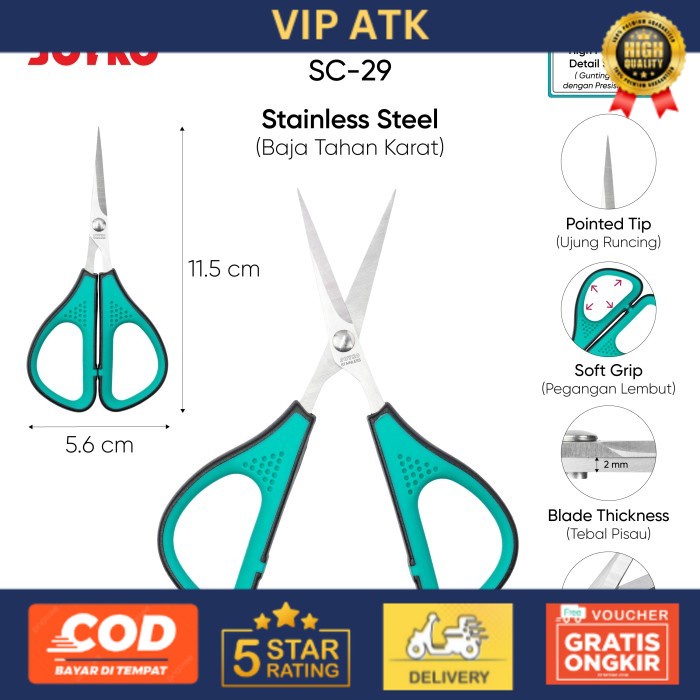 

Joyko Scissor SOFT HANDLE STAINLESS / Gunting Joyko Ketas Kain Kardus - SC-29