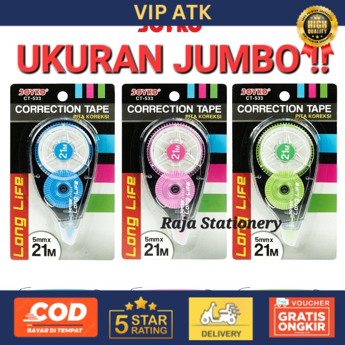 

Joyko Correction Tape 21m JUMBO / TipEx Kertas Joyko Kering CT-533