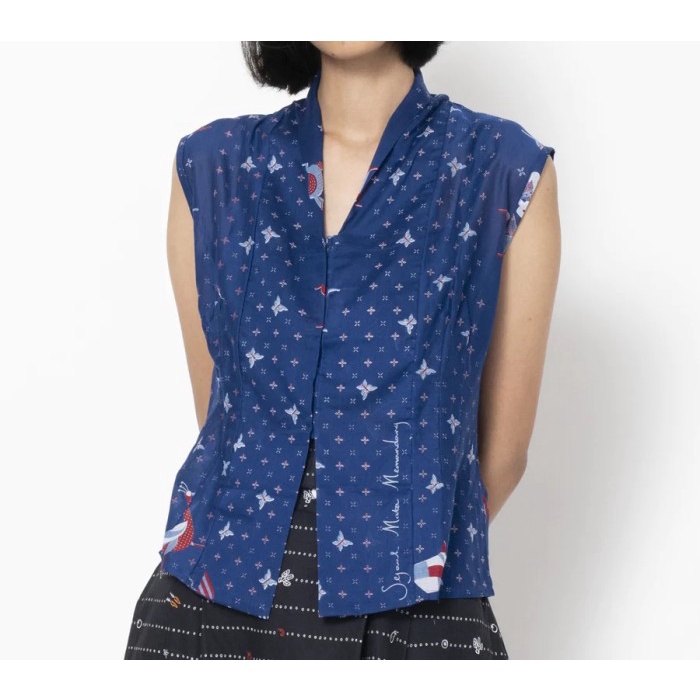 New Kebaya Santai Lingkaran Timun Mas Sejauh Mata Memandang Sleeveless - Biru, M/L