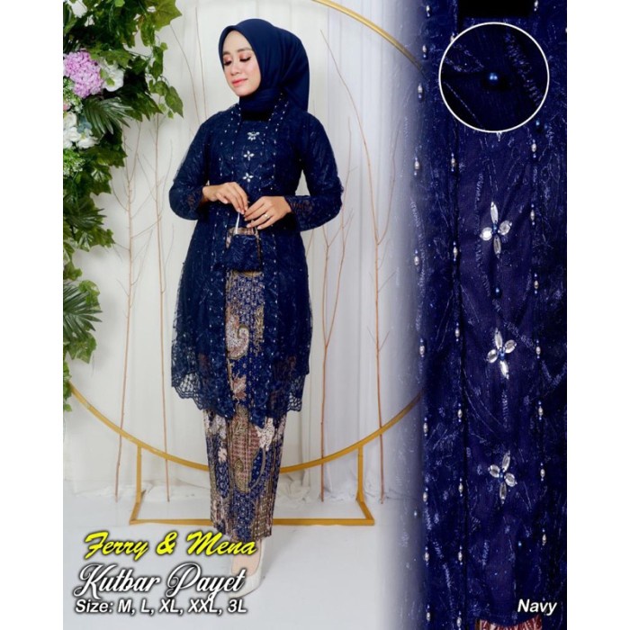 

New Kebaya Kutu Baru Modern -Kebaya Kutu Baru Jumbo -Kebaya Muslim Terbaru - Navy, Atasan XXXL