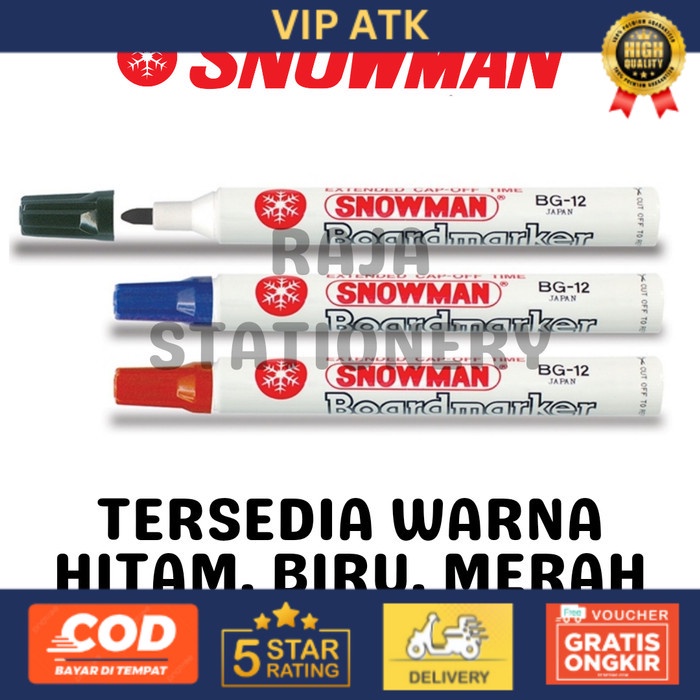 

Smowman Whiteboard Marker / Spidol Papan Tulis Snowman BG-12 - Hitam alat tulis kantor atk