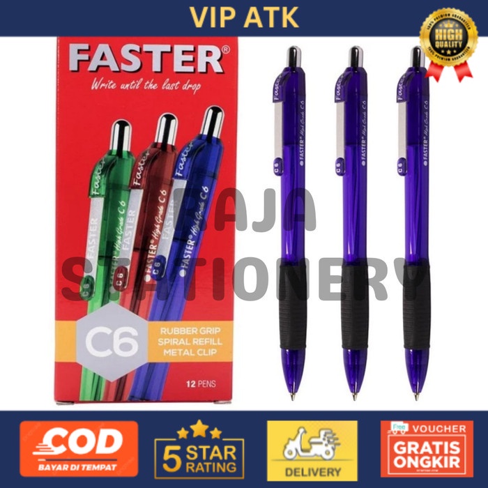 

PEN FASTER C6 CETEK HITAM BIRU PENA PULPEN FASTER BLACK BLUE [12PCS] - Hitam alat tulis kantor atk