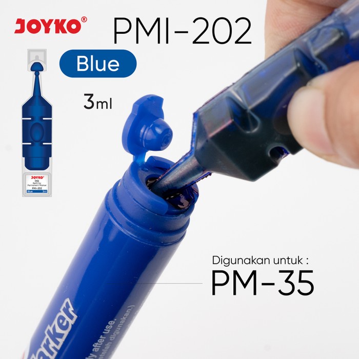 

Permanent Marker Spidol Permanen Round Tip Joyko Refillable - Refill Blue